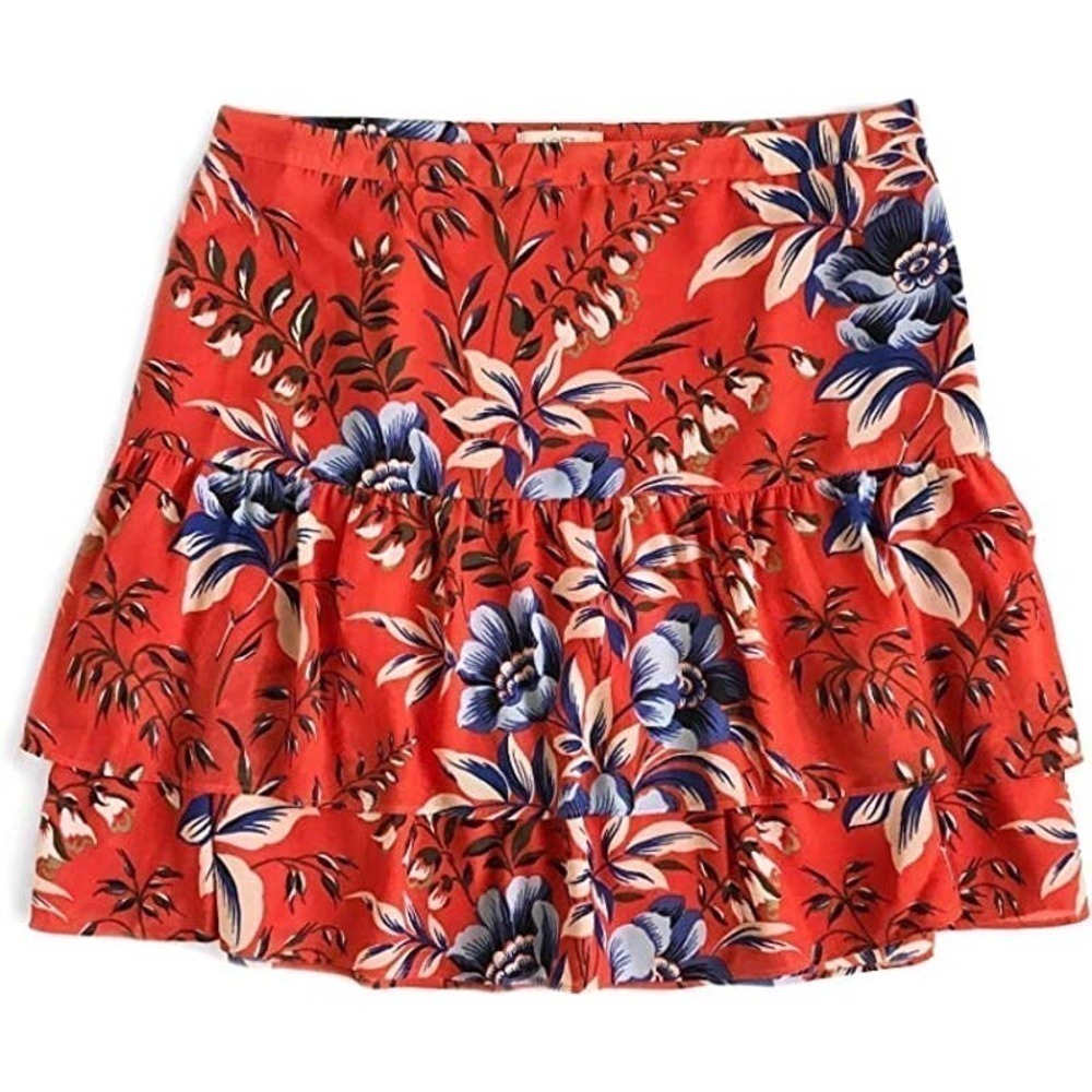 Ann taylor LOFT NWT orange floral ruffle tiered mini skirt size 12